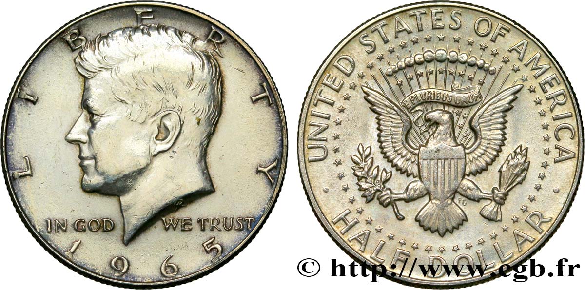 ÉTATS-UNIS D AMÉRIQUE 1/2 Dollar Kennedy 1965 Philadelphie SUP 