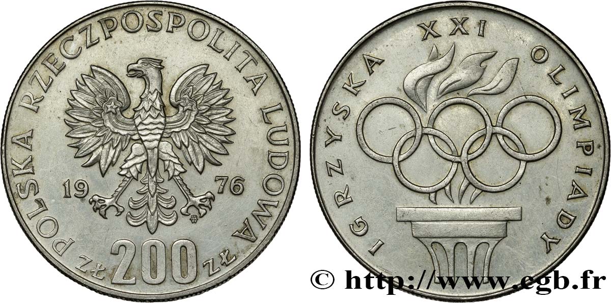 POLOGNE 200 Zlotych XXI Jeux Olympiques 1976 Varsovie TTB+ 