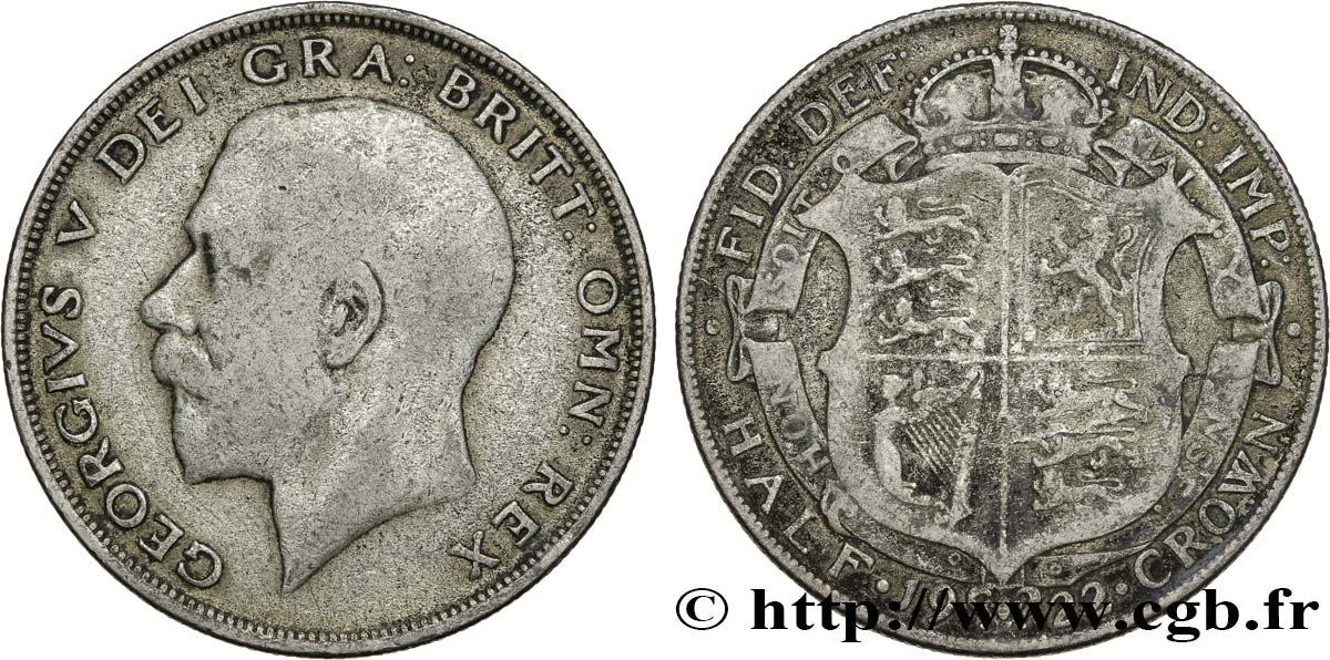 REINO UNIDO 1/2 Crown Georges V / emblème 1922  BC 