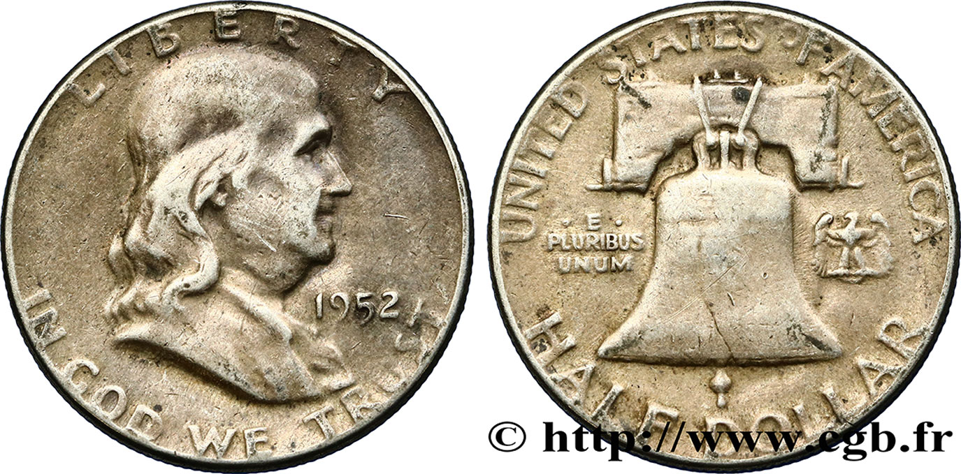 STATI UNITI D AMERICA 1/2 Dollar Benjamin Franklin 1952 Philadelphie BB 