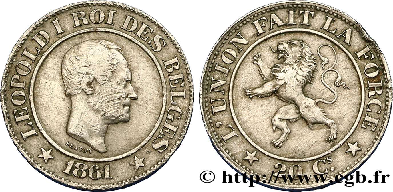 BELGIUM 20 Centimes Léopold Ier 1861  VF 