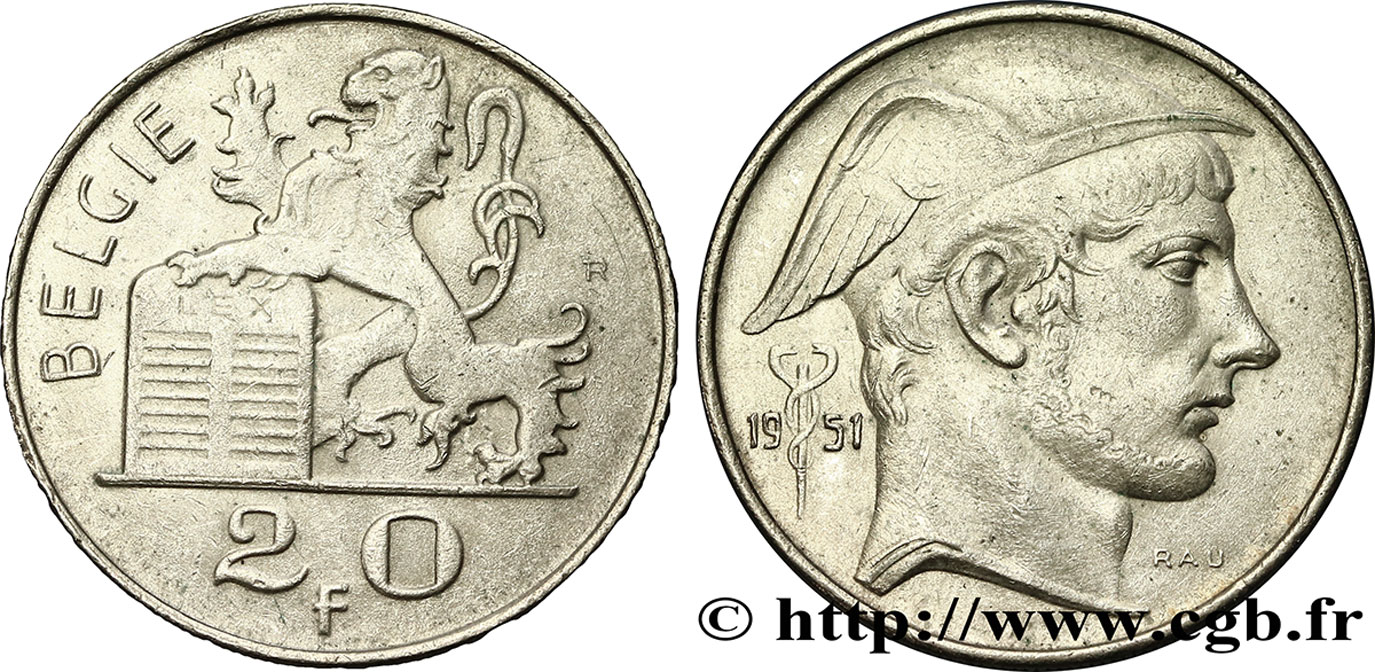 BÉLGICA 20 Francs Mercure, légende flamande 1951  EBC 