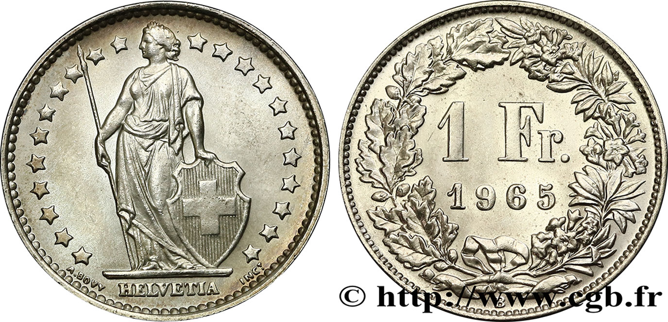 SUISSE 1 Franc Helvetia 1965 Berne SPL 
