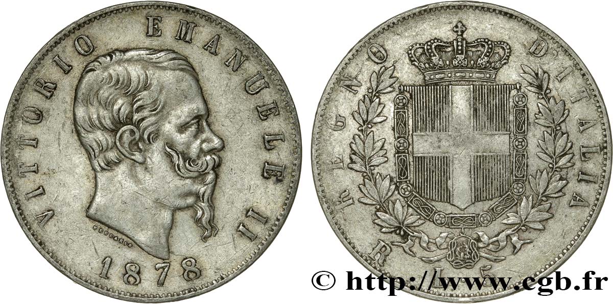 ITALY 5 Lire Victor Emmanuel II 1878 Rome VF 
