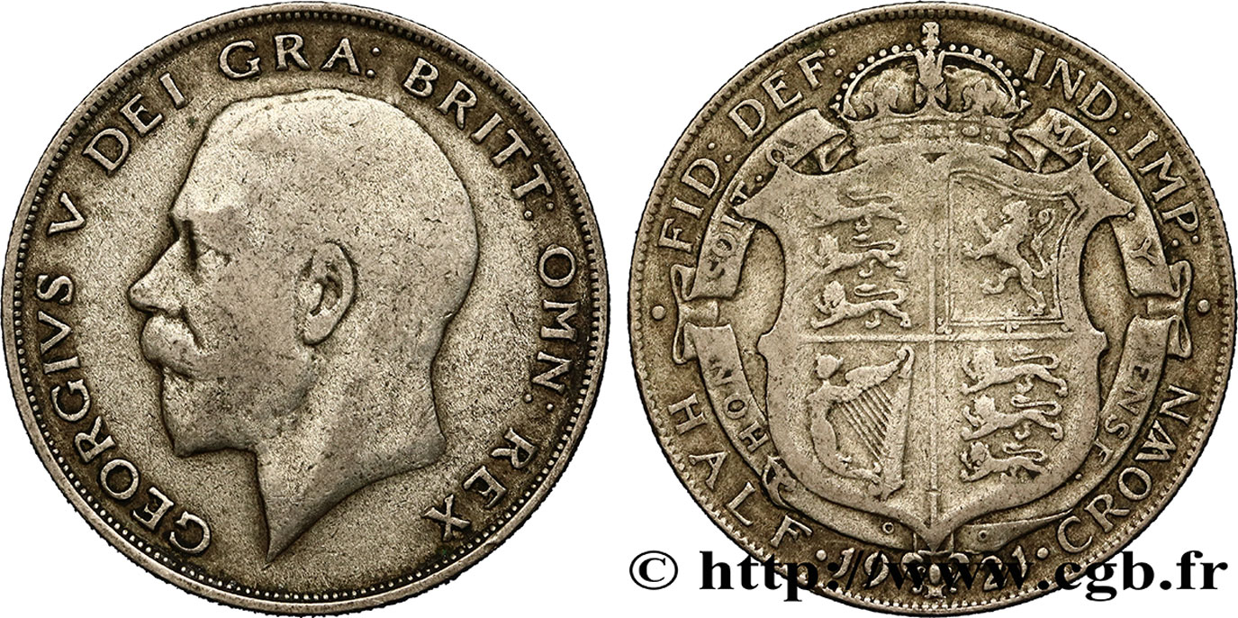 ROYAUME-UNI 1/2 Crown Georges V / emblème 1921  TB 