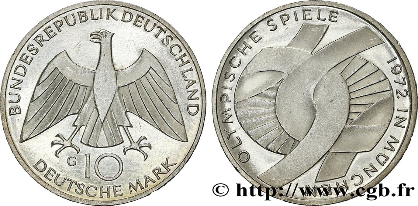 GERMANY 10 Mark Proof XXe J.O. Munich : l’idéal olympique 1972 Karlsruhe MS 