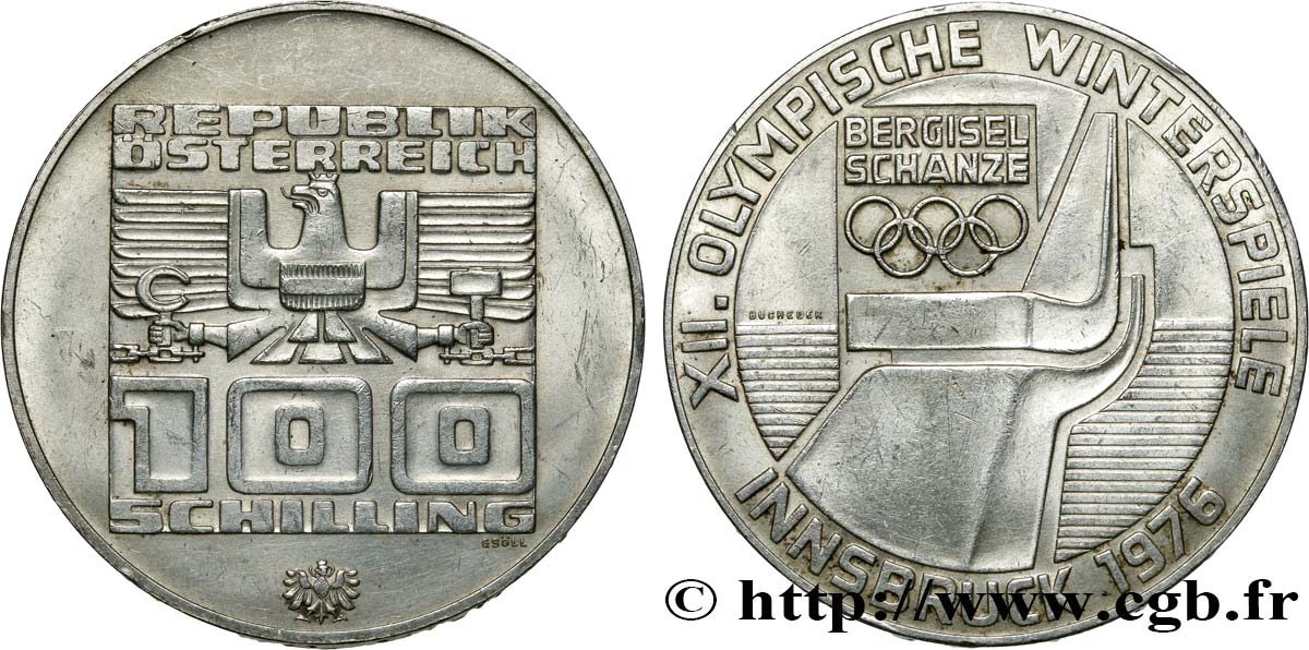 ÖSTERREICH 100 Schilling J.O. d’hiver d’Innsbruck 1976 - tremplin olympique 1976 Hall VZ 