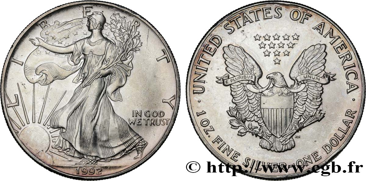 STATI UNITI D AMERICA 1 Dollar type Silver Eagle 1992 Philadelphie MS 
