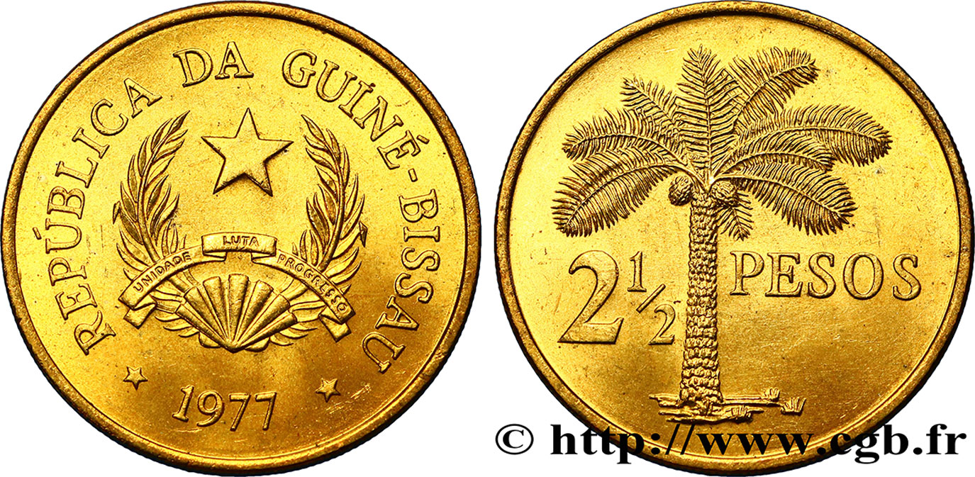 GUINÉE BISSAU 2 1/2 Pesos emblème / palmier 1977  SPL 