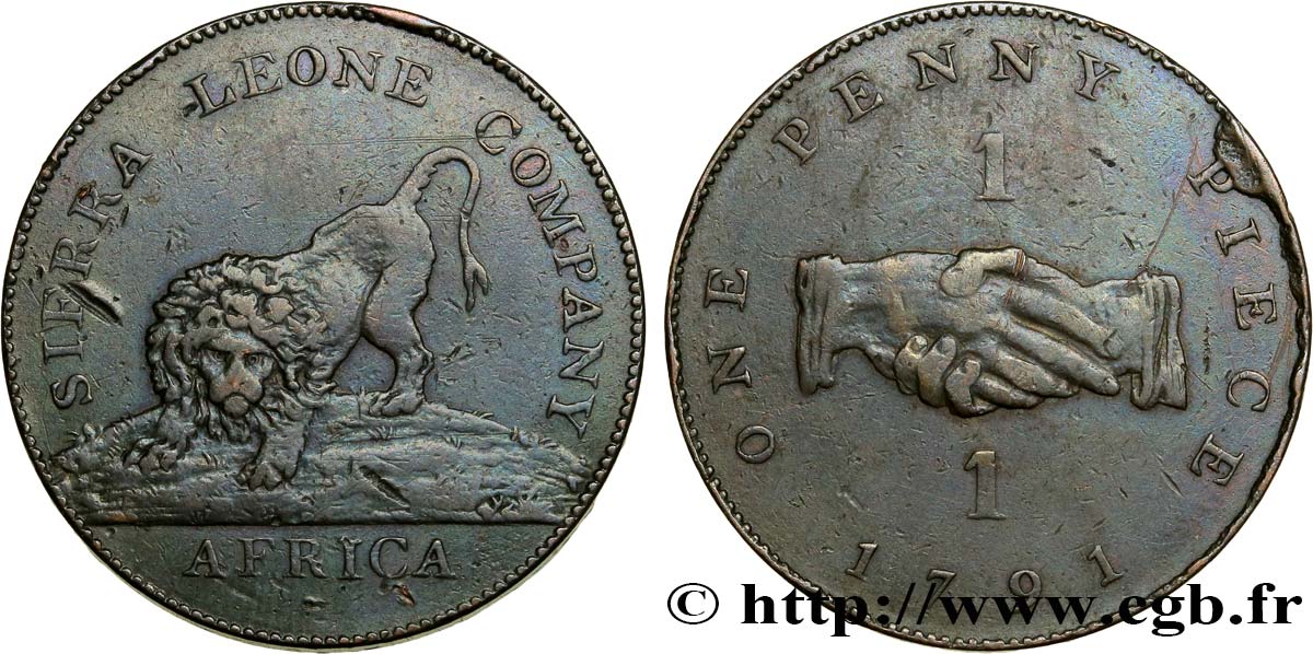 SIERRA LEONE 1 Penny Sierra Leone Company 1791  XF 
