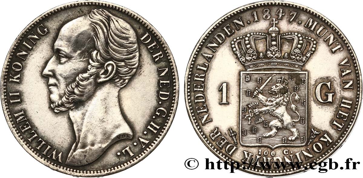 PAYS-BAS 1 Gulden Guillaume II 1847 Utrecht TTB+ 