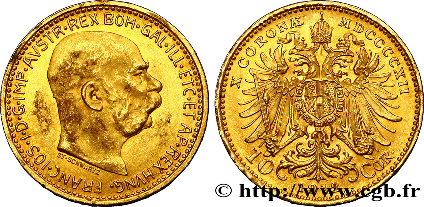 AUSTRIA 10 Corona or François Joseph Ier, 3e type 1912 Vienne EBC 