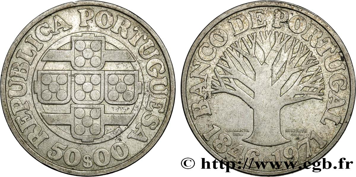 PORTUGAL 50 Escudos 125e anniversaire de la banque centrale du portugal 1971  AU 
