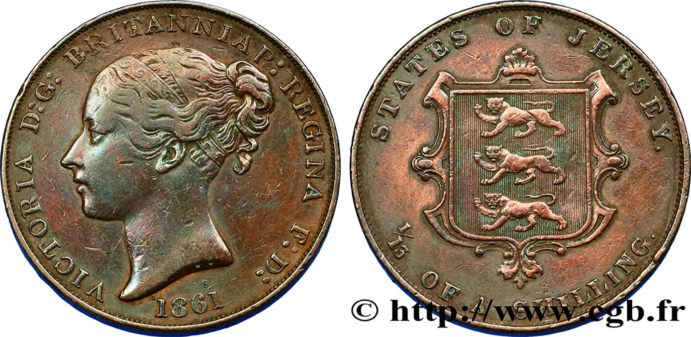 JERSEY 1/13 Shilling Reine Victoria 1861  VF 