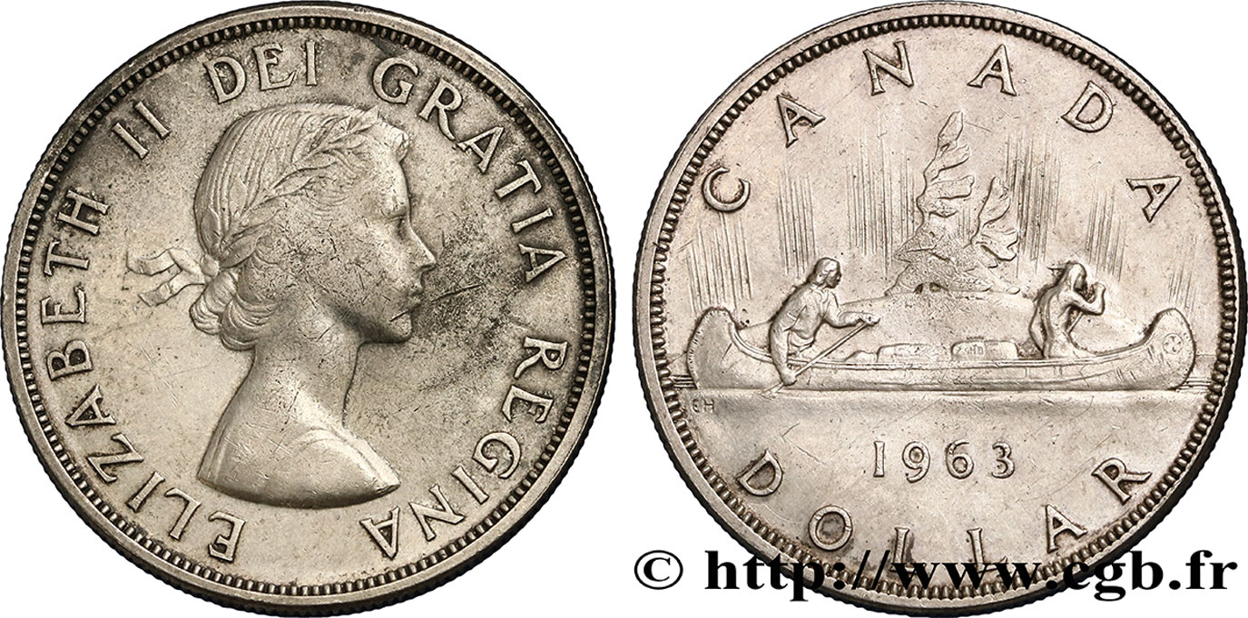 CANADA 1 Dollar Canoë avec indien 1963  XF/AU 