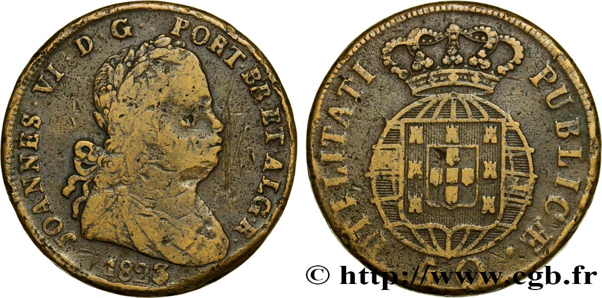 PORTUGAL 1 Pataco ou 40 reis Jean VI 1823 Lisbonne BC+ 