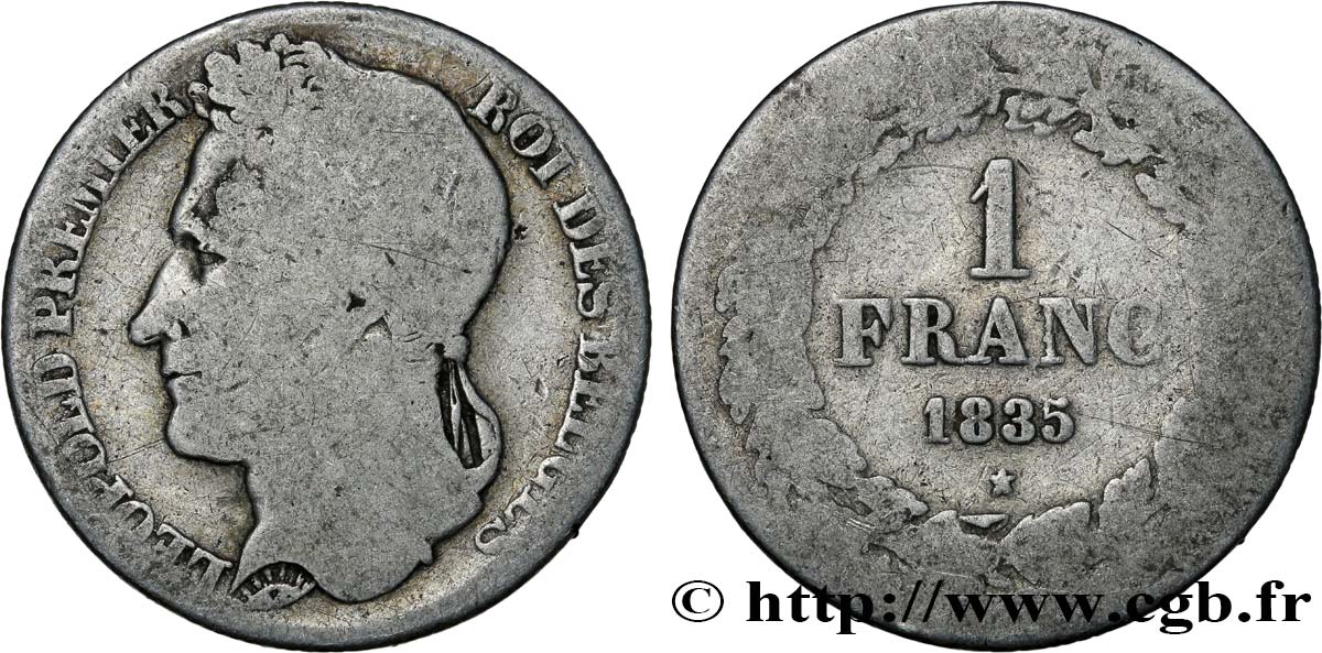 BELGIEN 1 Franc Léopold Ier tête laurée 1835 Bruxelles fS 