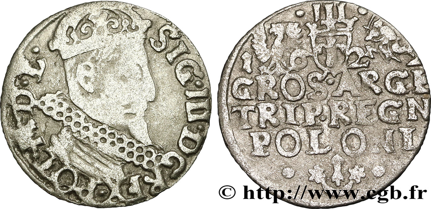 POLONIA 3 Groschen Sigismond III Vasa 1622 Cracovie RC+ 