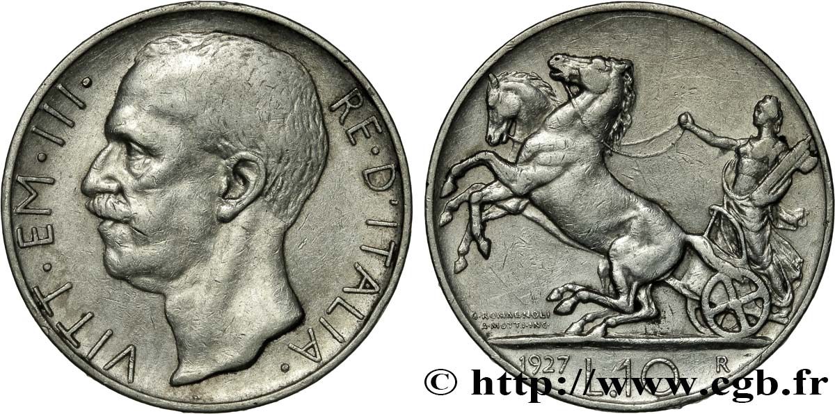 ITALIEN 10 Lire Victor Emmanuel III 1927 Rome SS 