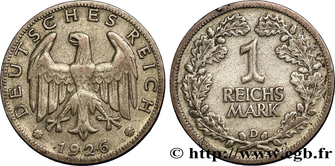 GERMANIA 1 Reichsmark aigle héraldique 1926 Munich - D BB 