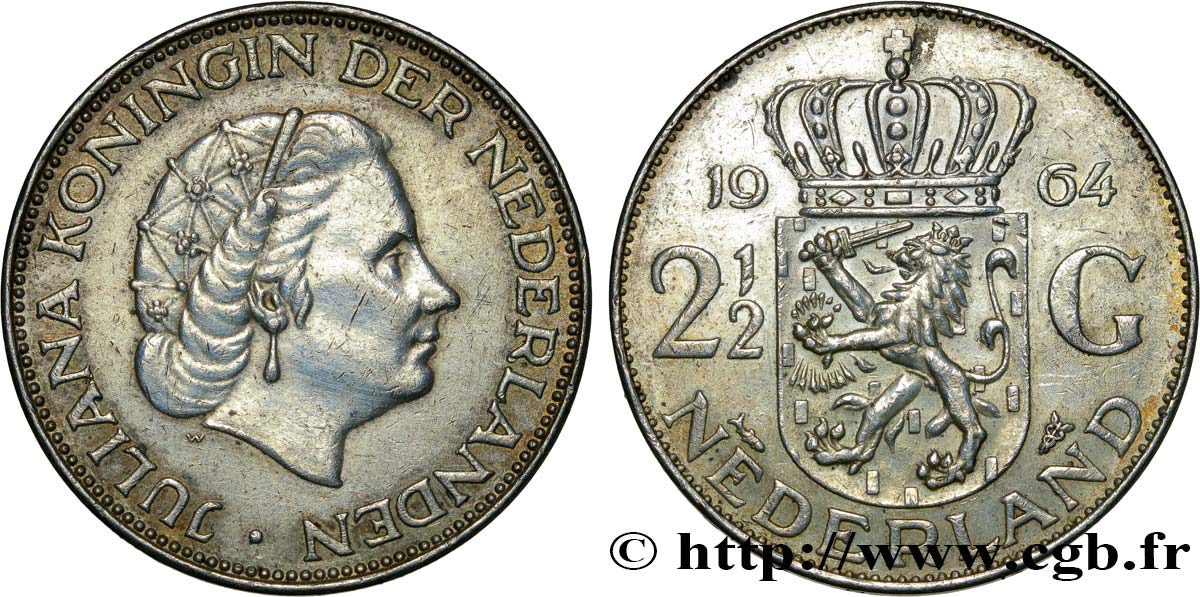 PAíSES BAJOS 2 1/2 Gulden Juliana 1964 Utrecht EBC 