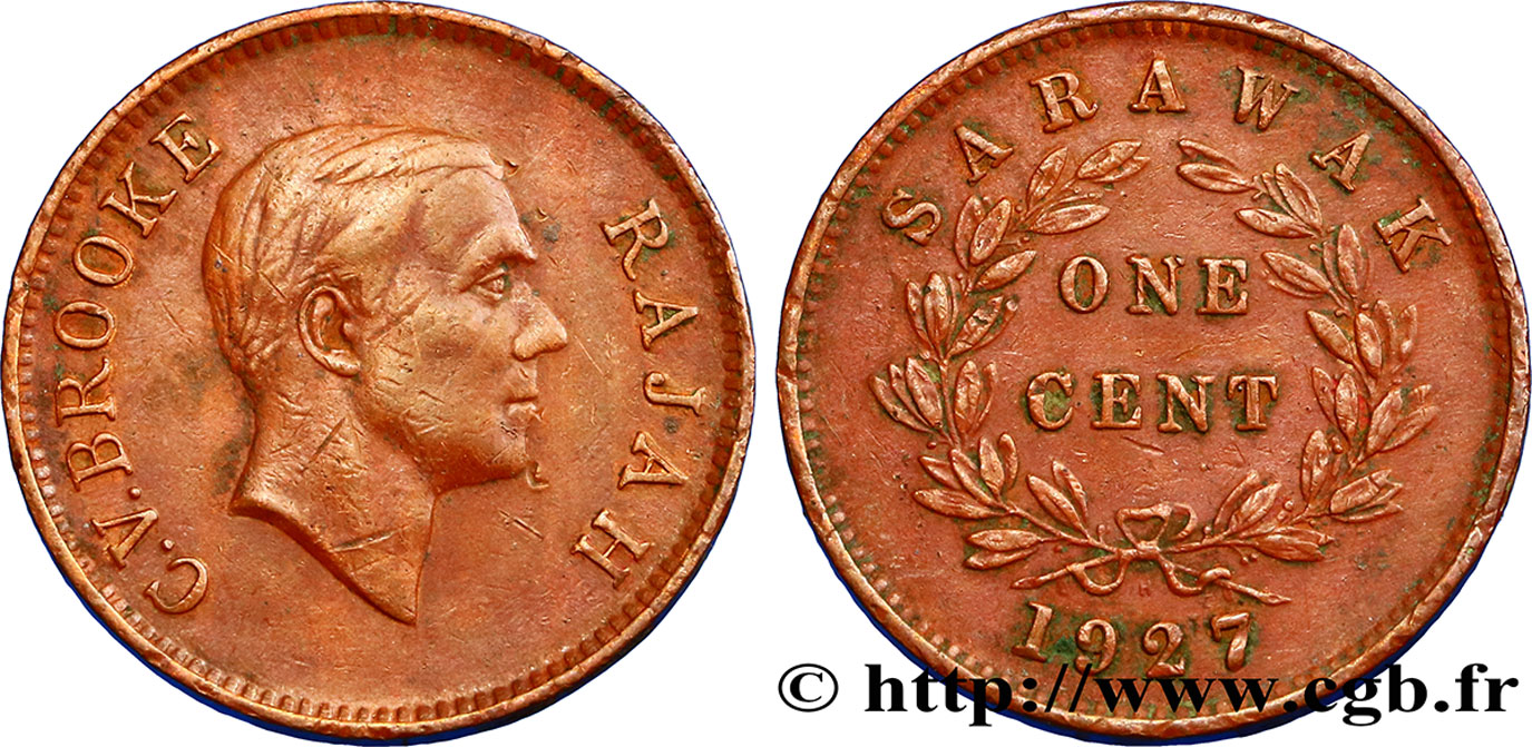 SARAWAK 1 Cent Sarawak Rajah C.V. Brooke 1927 Heaton SS 