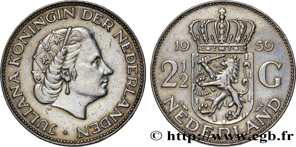 PAESI BASSI 2 1/2 Gulden Juliana 1959 Utrecht q.SPL 