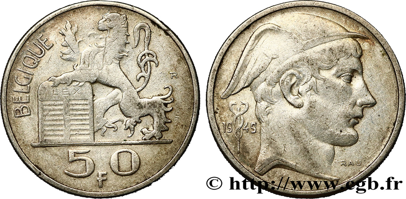BELGIEN 50 Francs Mercure, légende française 1949  SS 