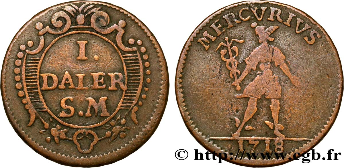 SUECIA 1 Daler “Mercure” 1718  BC 