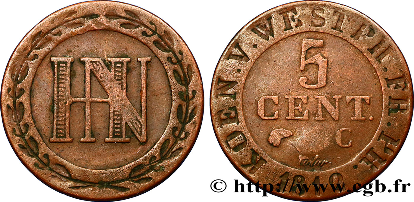 ALLEMAGNE - ROYAUME DE WESTPHALIE 5 Centimes monogramme de Jérôme Napoléon 1812 Cassel TTB 