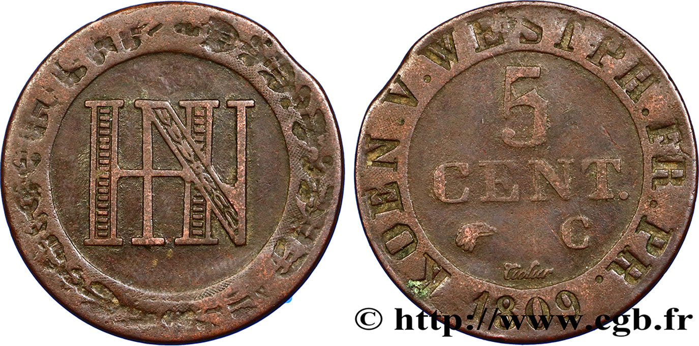 DEUTSCHLAND - KöNIGREICH WESTPHALEN 5 Centimes monogramme de Jérôme Napoléon 1809  S 