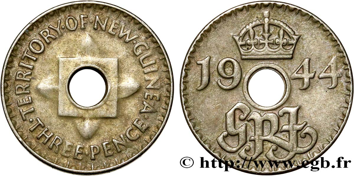 NUEVA GUINEA 3 Pence Georges VI 1944  MBC+ 
