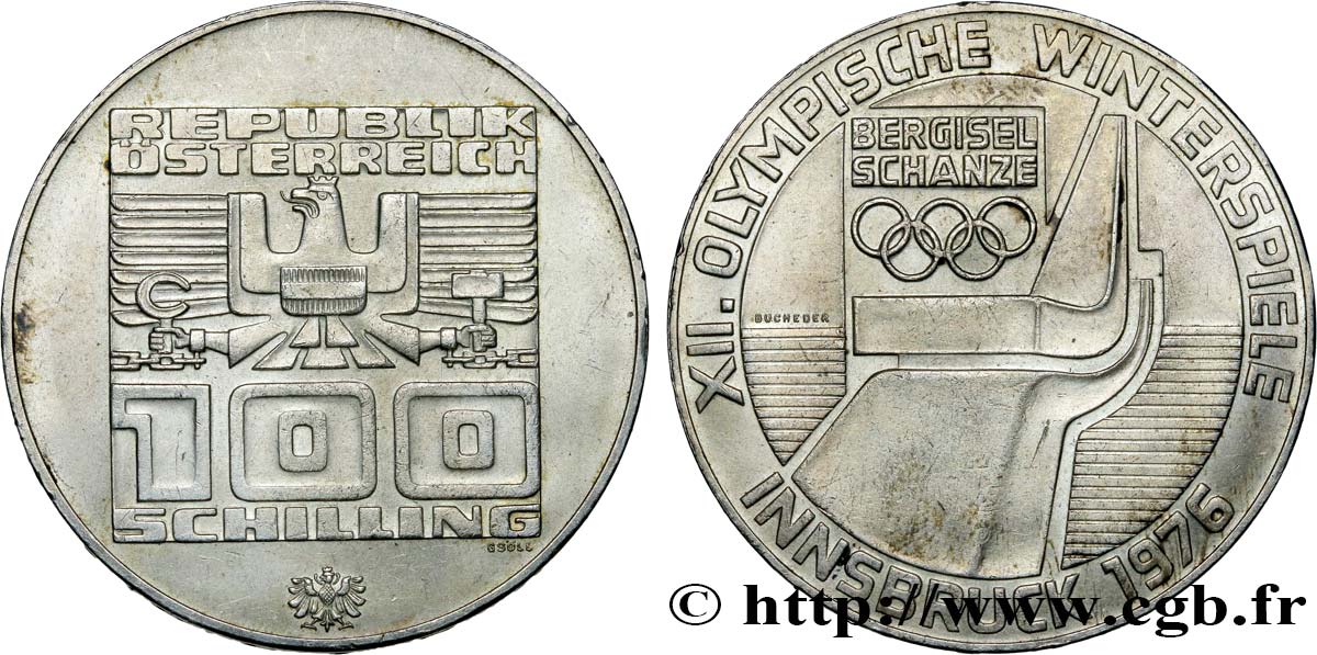 AUSTRIA 100 Schilling J.O. d’hiver d’Innsbruck 1976 - tremplin olympique 1976 Hall EBC 