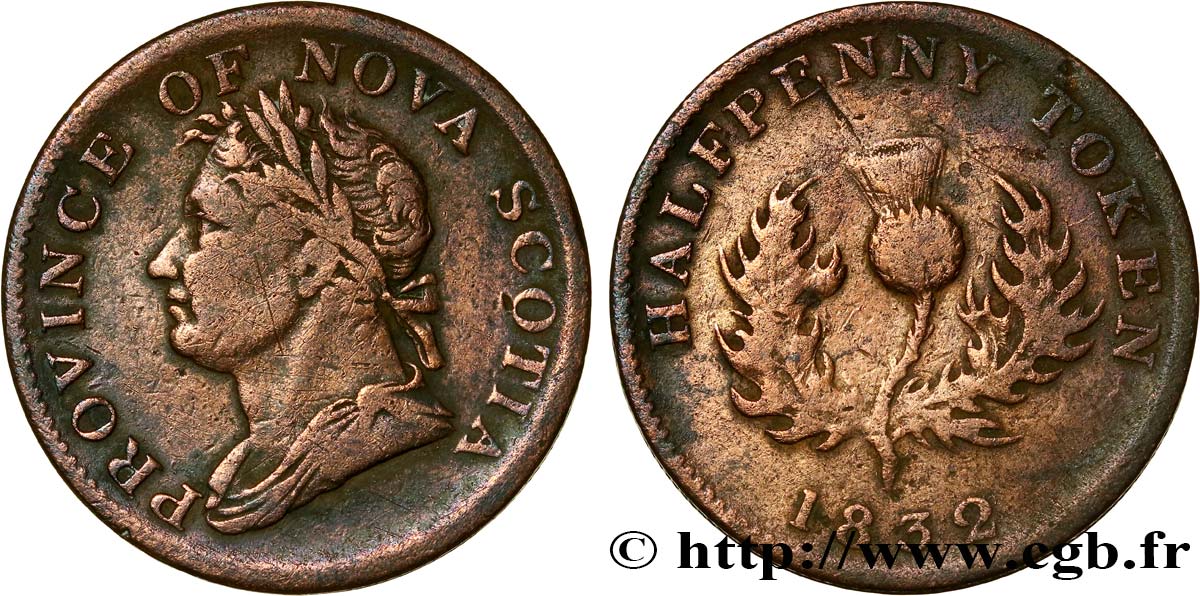 CANADA - NOVA SCOTIA 1/2 Penny Token Nova Scotia  1832  VF 