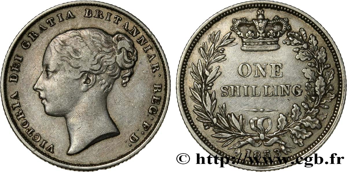 ROYAUME-UNI 1 Shilling Victoria tête jeune 1853  TTB 