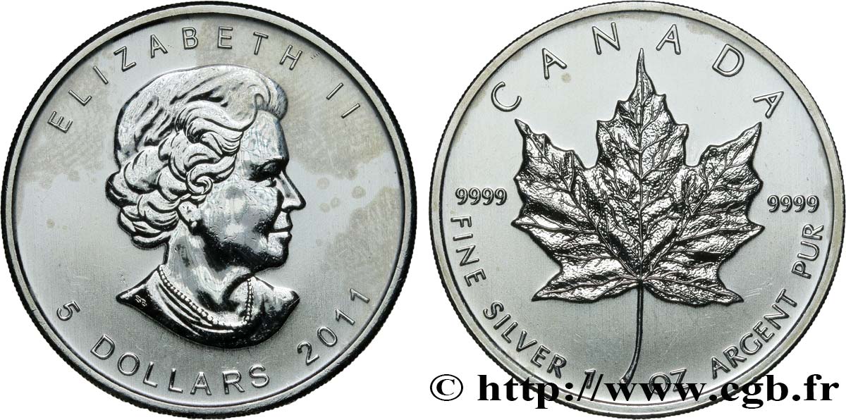 CANADA 5 Dollars (1 once) Proof feuille d’érable / Elisabeth II 2011  AU 