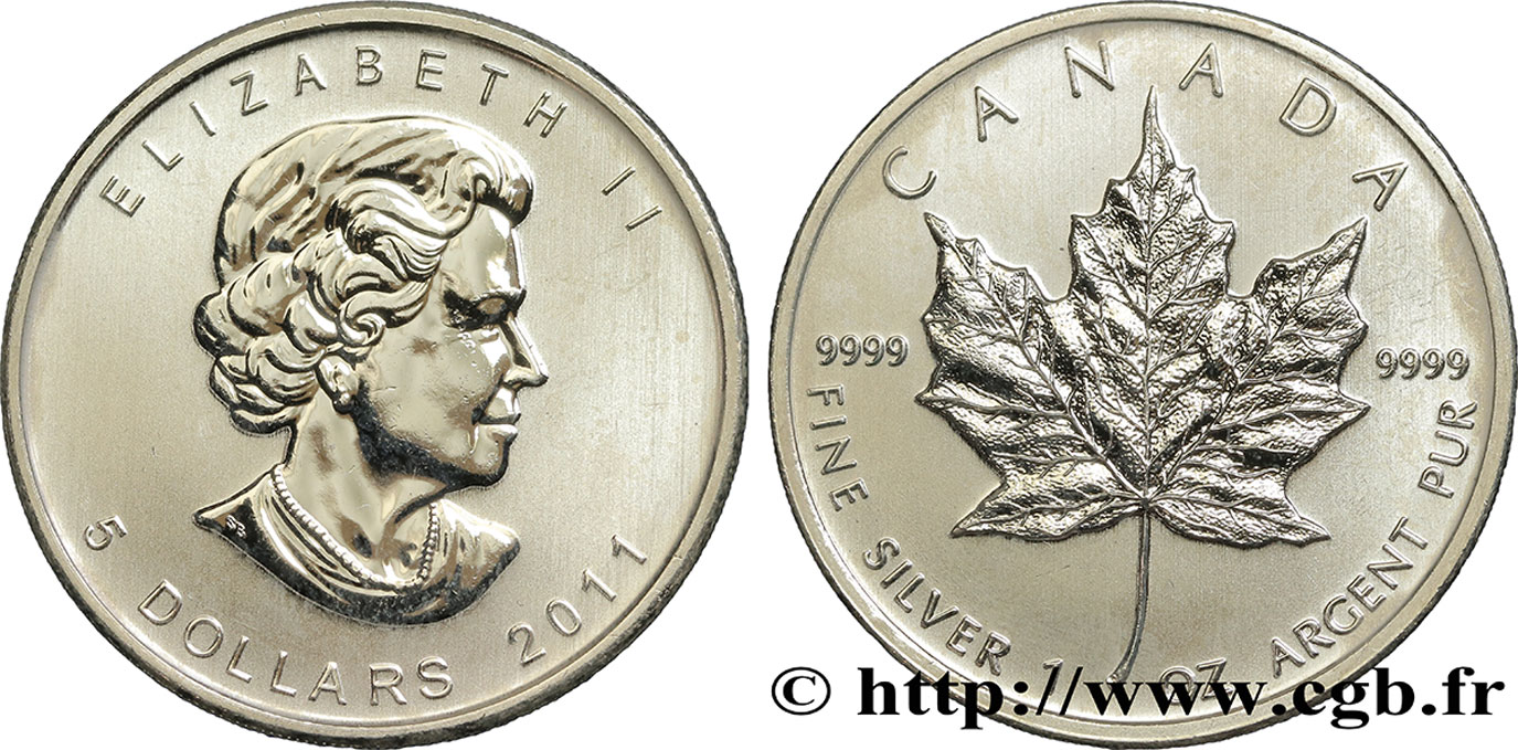 KANADA 5 Dollars (1 once) Proof feuille d’érable / Elisabeth II 2011  VZ 