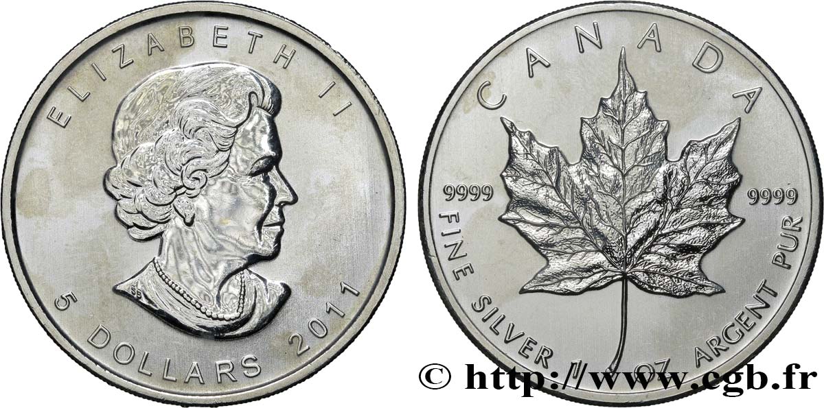 CANADá
 5 Dollars (1 once) Proof feuille d’érable / Elisabeth II 2011  EBC 