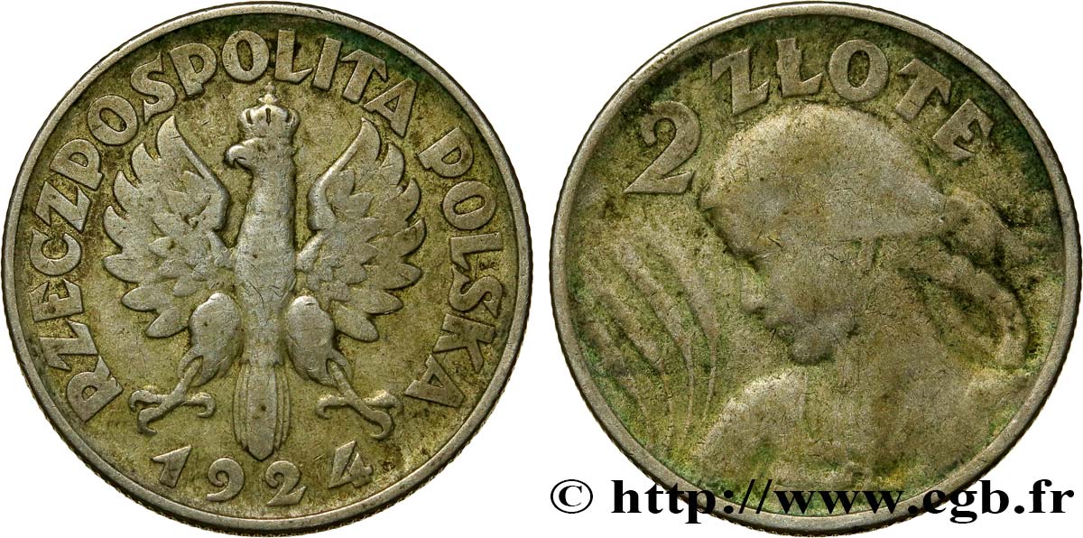 POLONIA 2 Zlote aigle / paysanne 1924 Philadelphie BC 