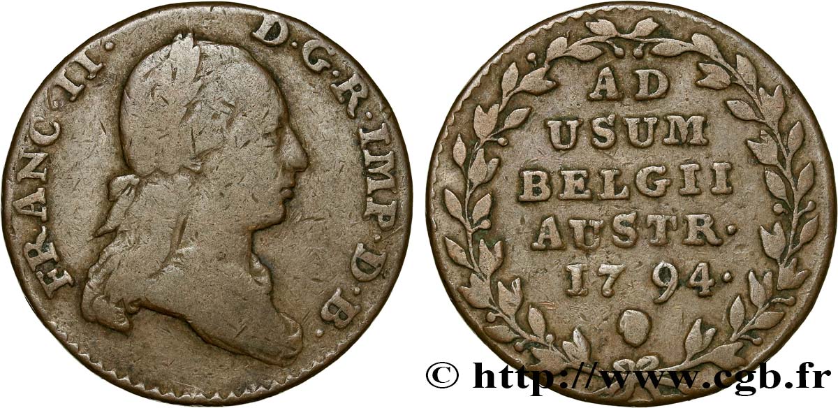 BÉLGICA - PAíSES BAJOS AUSTRíACOS 2 Liards François II 1794 Bruxelles BC+ 