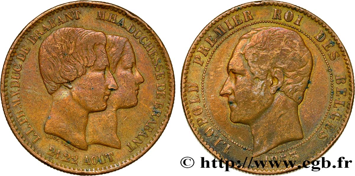 BELGIO 10 Centimes Mariage du Duc et de la Duchesse de Brabant 1853  MB 