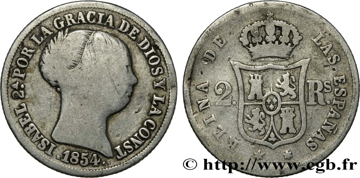 SPAIN 2 Reales  Isabelle II  1854 Madrid VF 