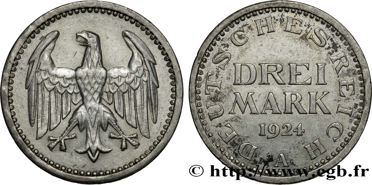 DEUTSCHLAND 3 Mark 1924 Berlin fVZ 