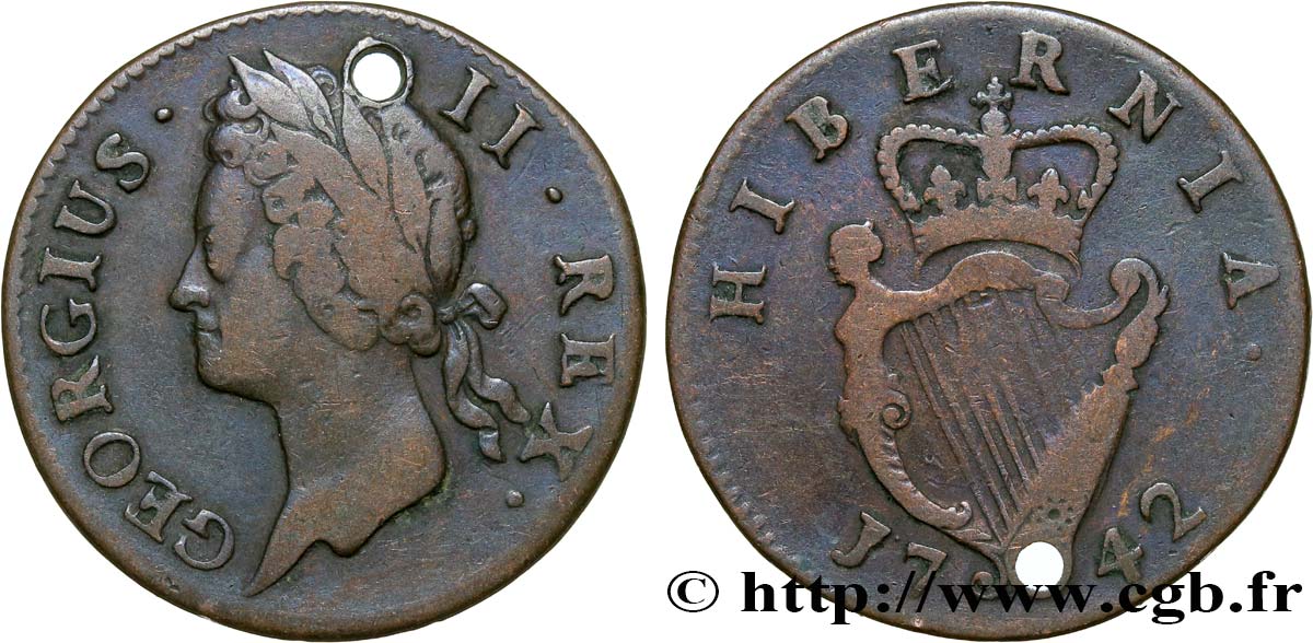 IRELAND REPUBLIC 1/2 Penny Georges II 1742  VF 