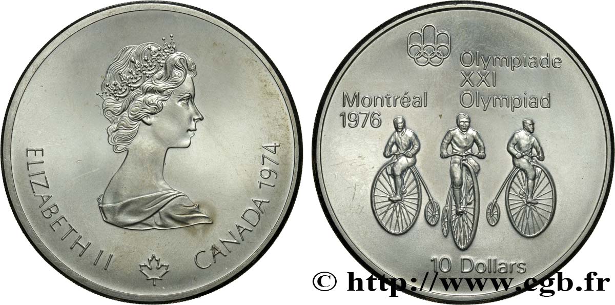 CANADá
 10 Dollars Proof JO Montréal 1976 cyclisme : grand bi 1974  SC 