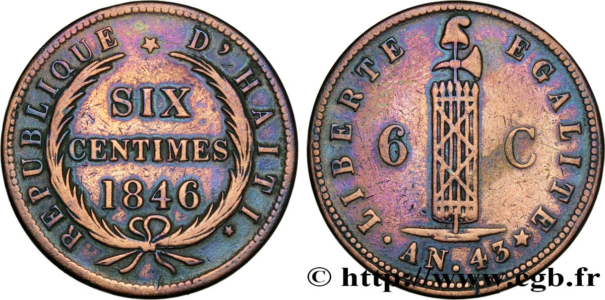 HAITI 6 Centimes faisceaux an 43 1846  SS 