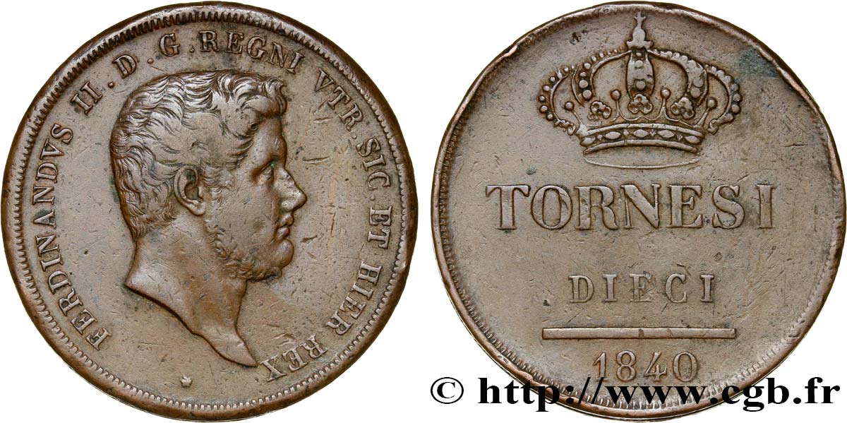 ITALY - KINGDOM OF TWO SICILIES 10 Tornesi Ferdinand II 1840  VF 