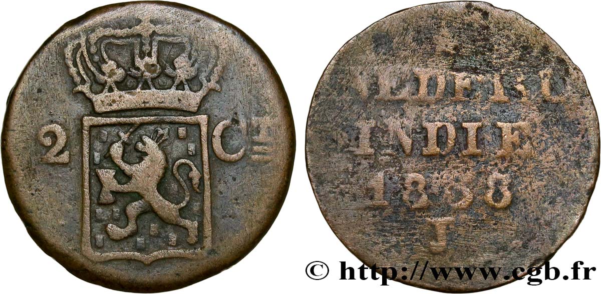 NETHERLANDS INDIES 2 Cents (Double Duit) pour Sumatra 1838  VG 