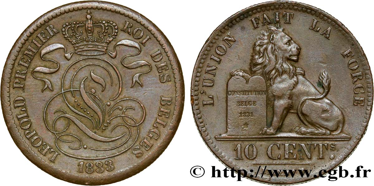 BELGIUM 10 Centimes Léopold Ier 1833  AU 