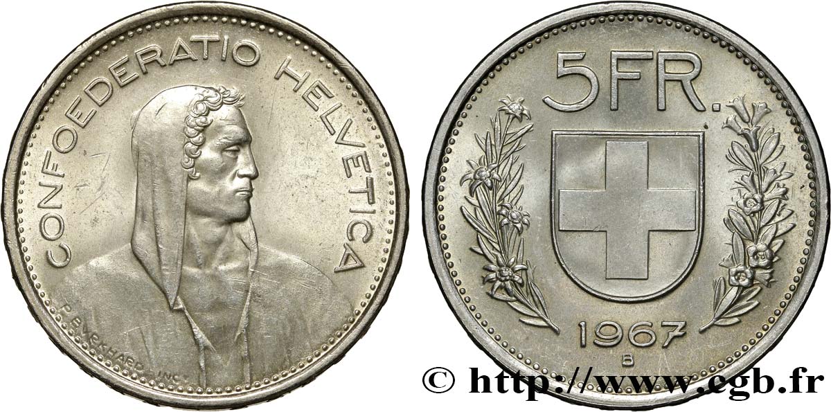 SVIZZERA  5 Francs Berger des alpes 1967 Berne MS 